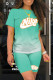 Light Green Fashion Casual Gradual Change Print Letter O Neck Short Sleeve Two Pieces