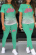Light Green Fashion Casual Gradual Change Print Letter O Neck Short Sleeve Two Pieces