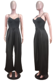 Yellow Sexy Solid Patchwork Spaghetti Strap Boot Cut Jumpsuits