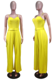 Yellow Sexy Solid Patchwork Spaghetti Strap Boot Cut Jumpsuits