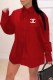 Red Fashion Casual Print Letter Turndown Collar Shirt Dress Dresses