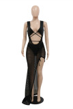 Black Fashion Sexy Solid Bandage Sleeveless Two Pieces