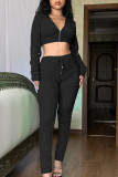 Pink Casual Solid Patchwork Zipper Hooded Collar Long Sleeve Two Pieces