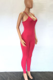 Red Sexy Solid Patchwork Spaghetti Strap Skinny Jumpsuits