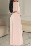 Grey Casual Solid Patchwork Asymmetrical O Neck Long Sleeve Two Pieces