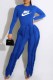 Blue Fashion Street Letter Print Tassel O Neck Long Sleeve Two Pieces