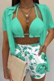Red Sexy Print Patchwork Turndown Collar Short Sleeve Two Pieces