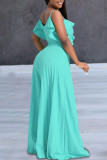 Red Sexy Solid Patchwork Flounce Fold Spaghetti Strap Straight Jumpsuits