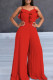 Red Sexy Solid Patchwork Flounce Fold Spaghetti Strap Straight Jumpsuits