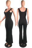 Rose Red Sexy Solid Patchwork U Neck Boot Cut Jumpsuits