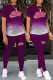 Purple Fashion Casual Gradual Change Print Letter O Neck Short Sleeve Two Pieces