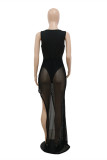 Black Fashion Sexy Solid Bandage Sleeveless Two Pieces