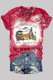 Red Fashion Casual Print Basic O Neck T-Shirts
