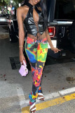 Multicolor Fashion Casual Print Patchwork Regular High Waist Trousers