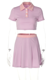 Pink Fashion Solid Patchwork Turndown Collar Short Sleeve Two Pieces