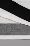 Black White Fashion Casual Work Striped Frenulum V Neck High Waist Tops