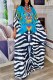 Sky Blue Fashion Elegant Print Patchwork Letter O Neck Straight Dresses