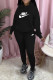 Black Fashion Casual Print Letter Hooded Collar Long Sleeve Two Pieces
