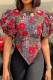 Red Fashion Print Patchwork Asymmetrical O Neck T-Shirts