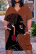 Coffee Fashion Casual Print Patchwork V Neck Short Sleeve Dress