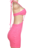 Pink Sexy Solid Hollowed Out Halter Pencil Skirt Dresses