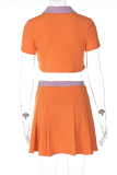 Pink Fashion Solid Patchwork Turndown Collar Short Sleeve Two Pieces