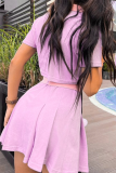 Pink Fashion Solid Patchwork Turndown Collar Short Sleeve Two Pieces