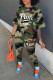 Army Green Casual Print Patchwork O Neck Short Sleeve Two Pieces