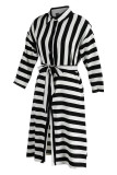 Black White Fashion Casual Work Striped Frenulum V Neck High Waist Tops