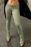 Green Sexy Solid Hollowed Out Skinny Mid Waist Pencil Solid Color Bottoms