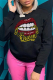 Black Fashion Street Lips Printed Patchwork O Neck Tops