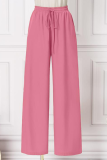 Pink Casual Solid Patchwork Loose High Waist Wide Leg Solid Color Bottoms