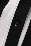Black White Fashion Casual Work Striped Frenulum V Neck High Waist Tops
