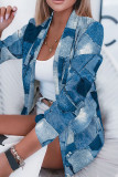 The cowboy blue Casual Print Patchwork Turn-back Collar Outerwear