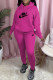 Rose Red Fashion Casual Print Letter Hooded Collar Long Sleeve Two Pieces