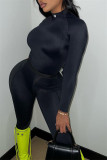 Black Fashion Casual Sportswear Solid Patchwork Half A Turtleneck Long Sleeve Two Pieces