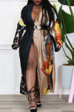 Multicolor Fashion Casual Print Patchwork Cardigan Outerwear