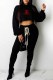 Black Fashion Casual Print Bandage Letter Hooded Collar Long Sleeve Two Pieces