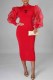 Red Fashion Sexy Print Patchwork Letter O Neck One Step Skirt Dresses