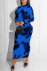 Blue Fashion Casual Print Basic O Neck Long Sleeve Dresses