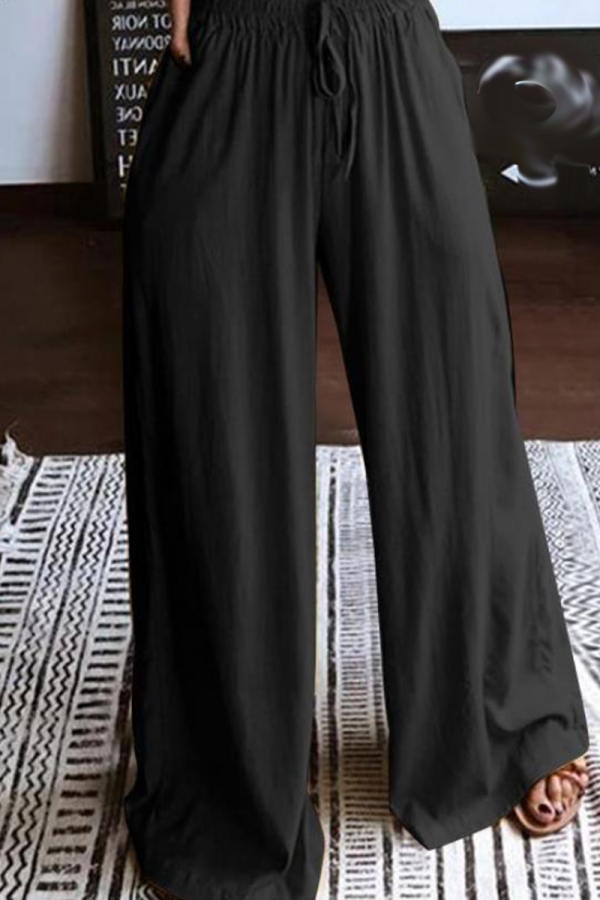 Black Casual Solid Patchwork Loose High Waist Wide Leg Solid Color Bottoms