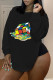 Black Casual Print Patchwork O Neck Tops