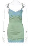 Yellow Sexy Patchwork Lace Spaghetti Strap Pencil Skirt Dresses