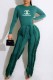 Green Fashion Street Print Letter O Neck Long Sleeve Two Pieces