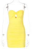 Yellow Sexy Solid Hollowed Out Strapless Pencil Skirt Dresses