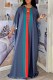 Dark Blue Fashion Elegant Print Patchwork Letter O Neck Straight Dresses
