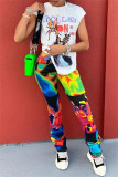 Multicolor Fashion Casual Print Patchwork Regular High Waist Trousers
