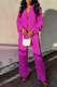 Rose Red Casual Solid Patchwork Buckle Fold Turndown Collar Long Sleeve Two Pieces