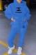 Blue Fashion Casual Print Letter Hooded Collar Long Sleeve Two Pieces