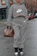Grey Fashion Casual Print Letter Hooded Collar Long Sleeve Two Pieces